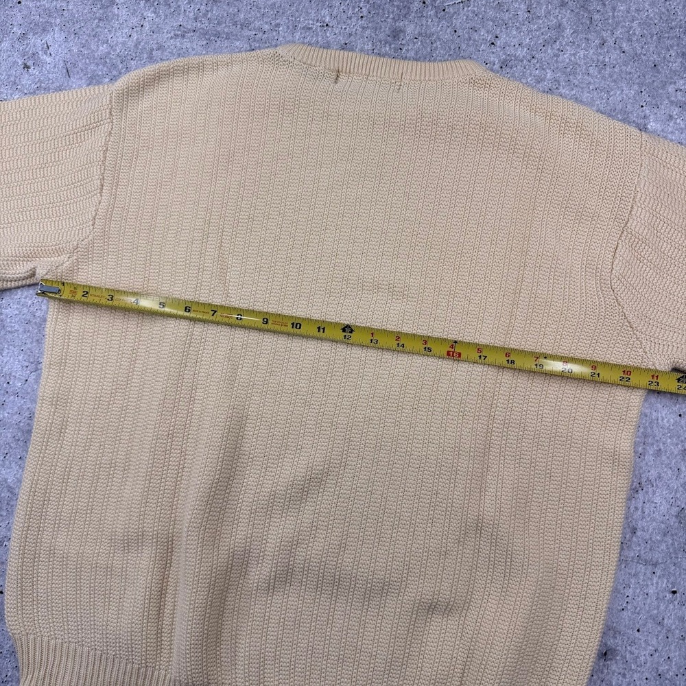 Vintage John Ashford Knit Crew Neck Yellow Cotton Grandpa Sweater Mens Medium - Picture 6 of 9